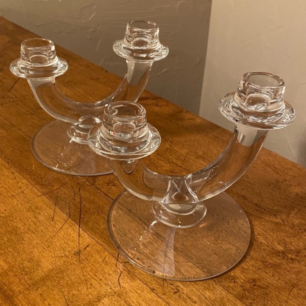 Glass Double Hi Lo Candle Holder Set Of 2